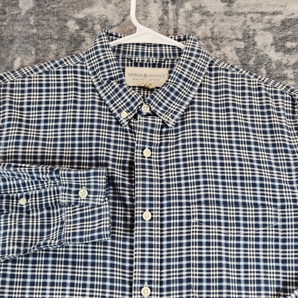 Denim & Supply Ralph Lauren Shirt Mens L Blue Plaid Button Down Long Sleeve